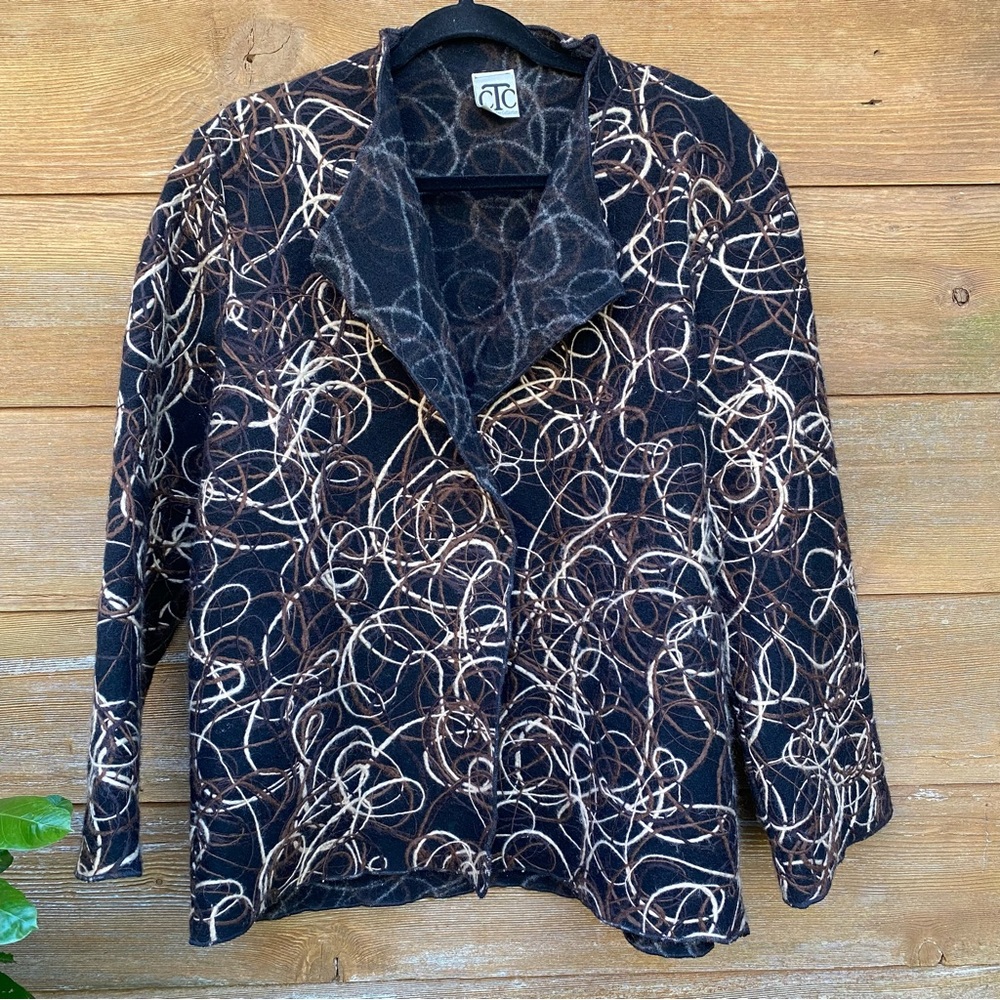 CTC Carol Turner Collection Vintage Black Felted Wool Blend Jacket with Swirls